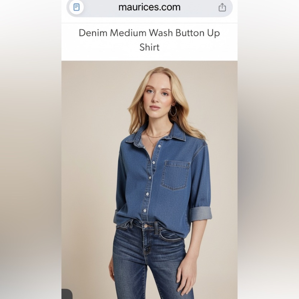 Maurices medium wash denim button-up shirt